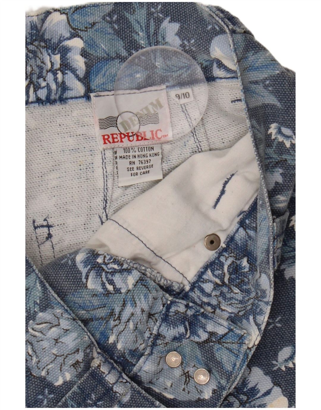 Pantaloncini di jeans a vita alta per ragazze VINTAGE 9-10 anni W26 Blu navy floreale