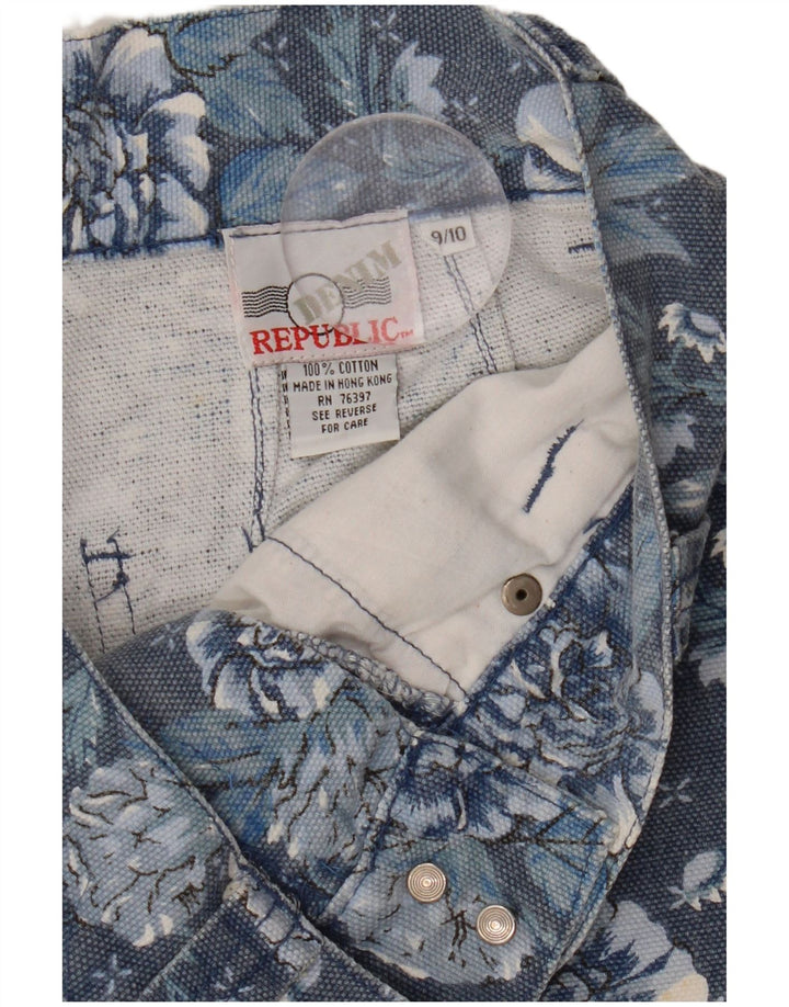 Pantaloncini di jeans a vita alta per ragazze VINTAGE 9-10 anni W26 Blu navy floreale