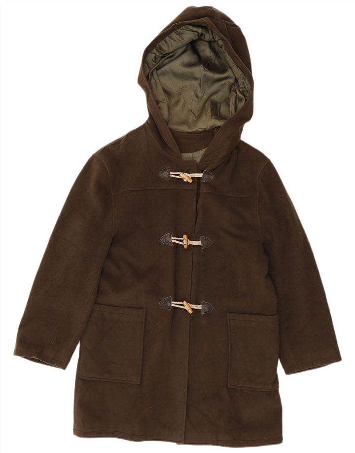 Montgomery con cappuccio da donna vintage IT 46 grande in lana vergine kaki