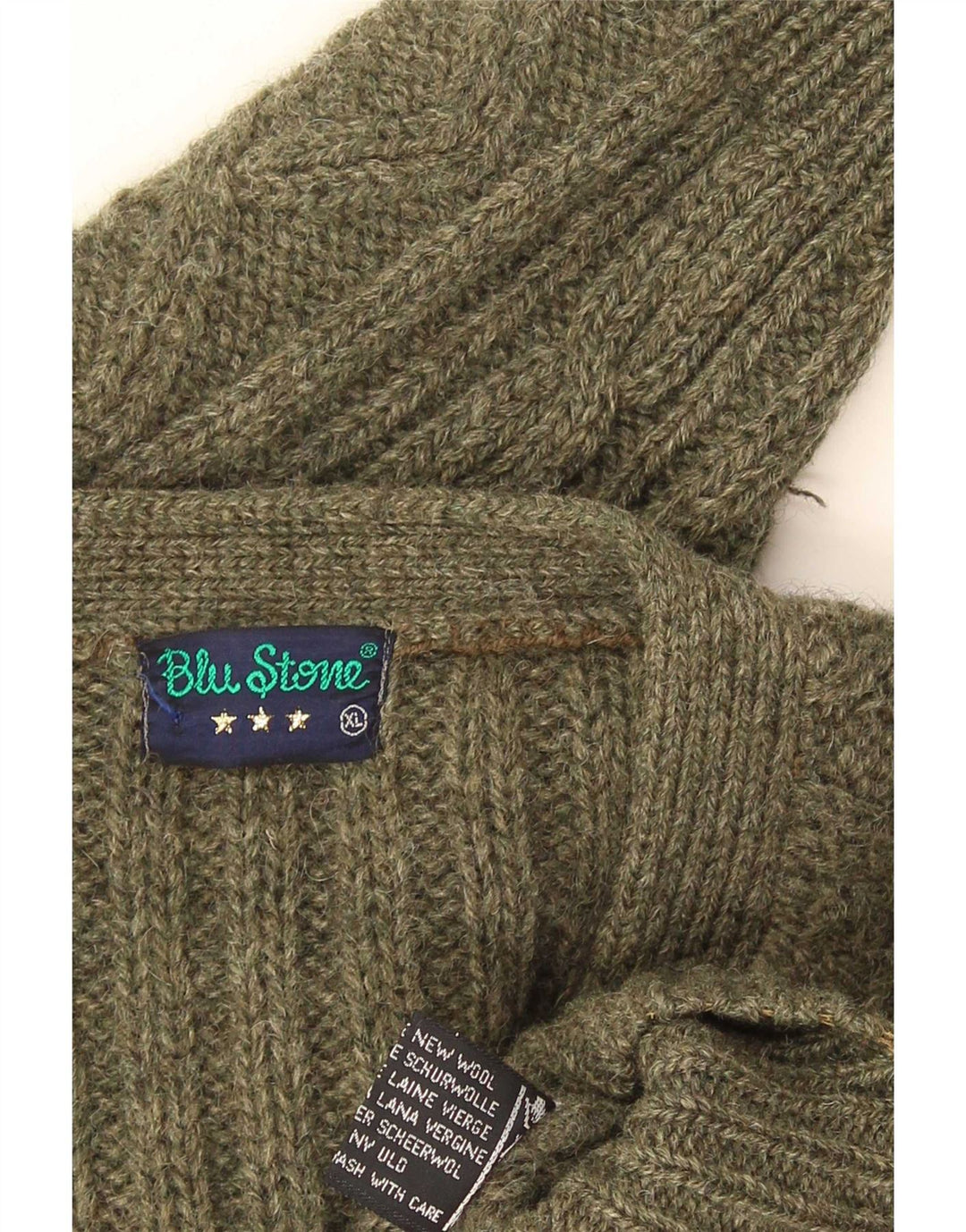 Maglione cardigan da uomo vintage XL verde lana vergine