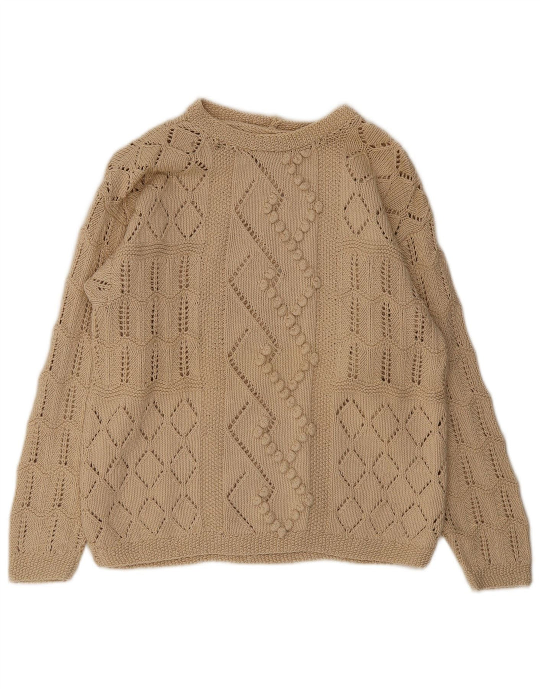 Maglione maglione vintage da donna con scollo a barca UK 14 Beige medio