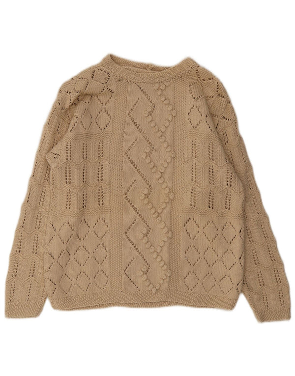 Maglione maglione vintage da donna con scollo a barca UK 14 Beige medio