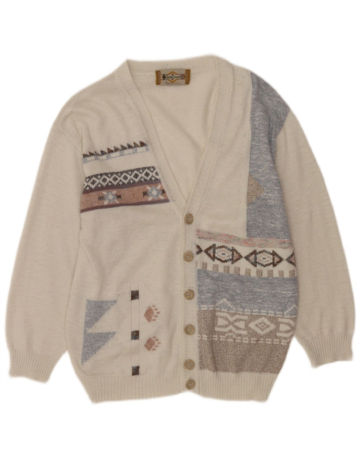 Maglione cardigan da uomo della South Coast, grande bianco Fair Isle