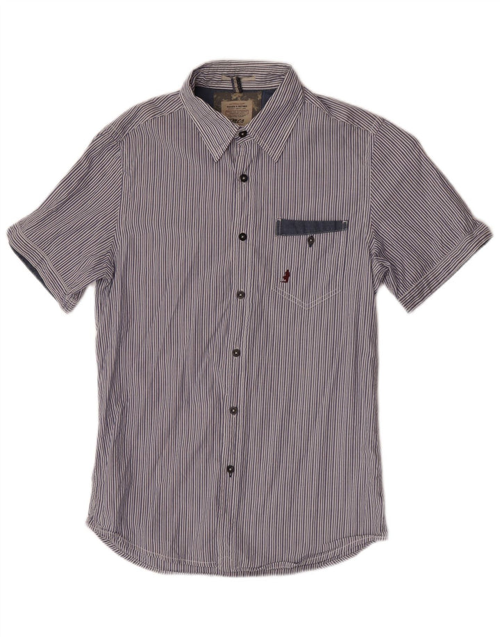 Camicia a maniche corte da uomo Marlboro Classics a righe blu medio