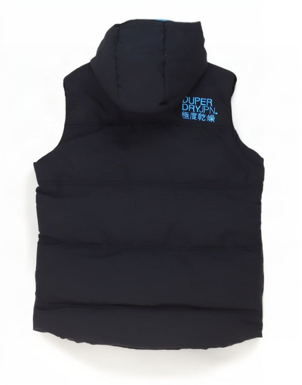 Gilet imbottito con cappuccio grafico da uomo Superdry UK 38 nylon medio blu navy