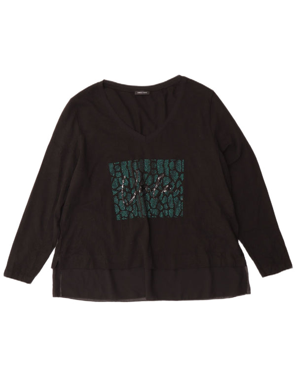 Fiorella Rubino Top grafico da donna manica lunga UK 14 cotone nero medio