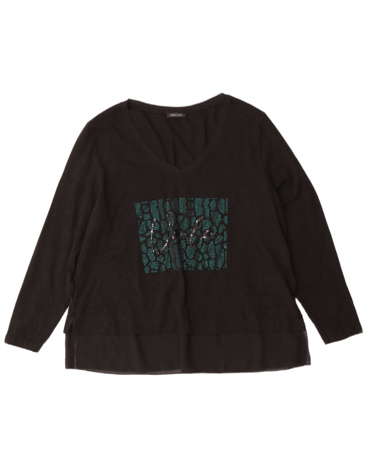 Fiorella Rubino Top grafico da donna manica lunga UK 14 cotone nero medio