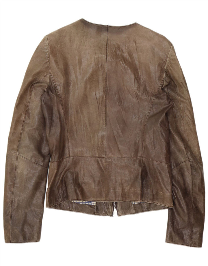 Giacca in pelle vintage da donna UK 10 piccola marrone