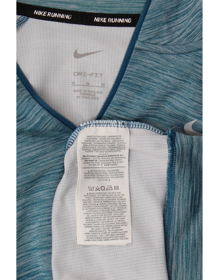 NIKE Top da tuta pullover Dri Fit da donna UK 14 blu medio chiazzato