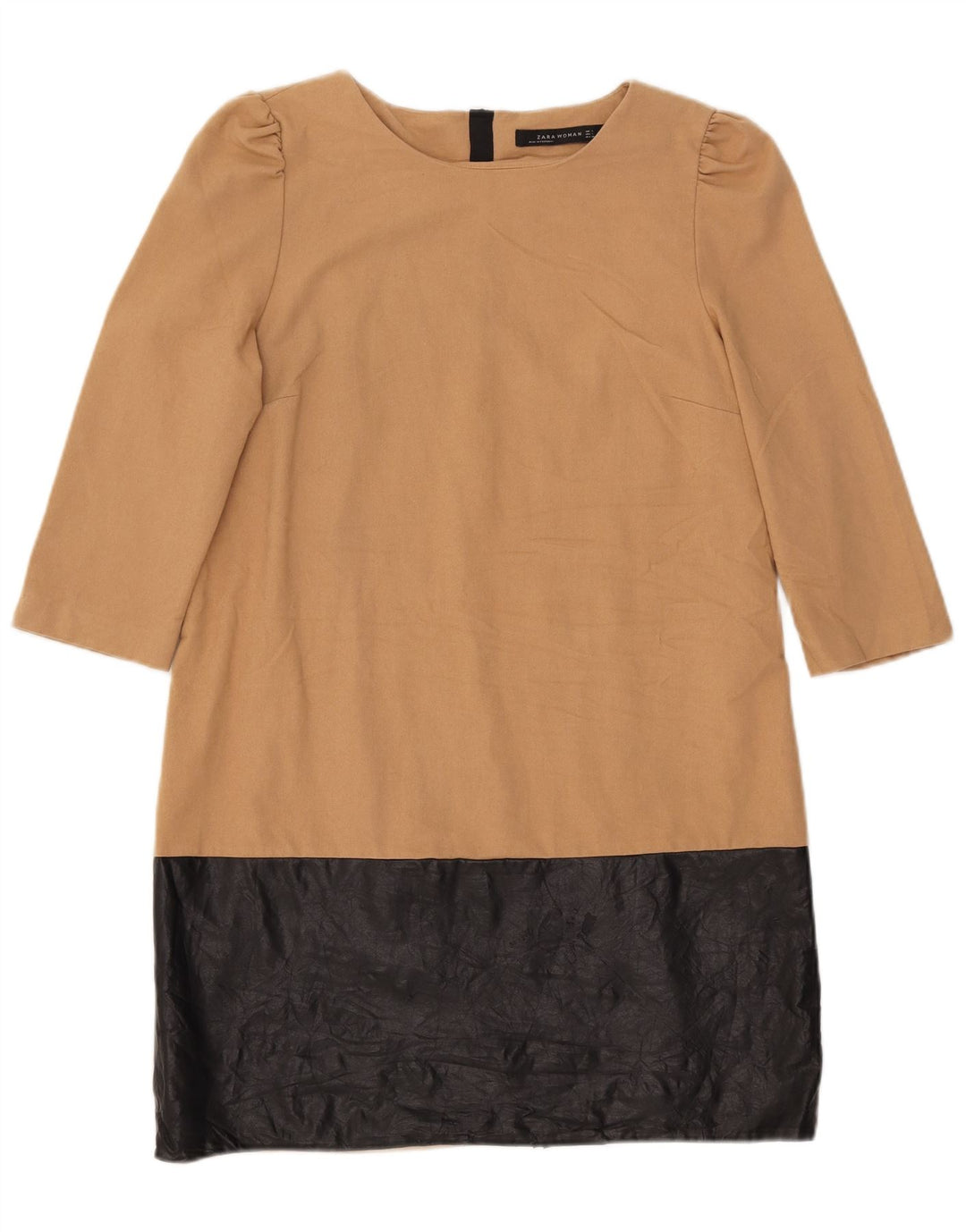 Abito a trapezio da donna Zara con maniche a 3/4 UK 14 Large Beige Colourblock Poliestere
