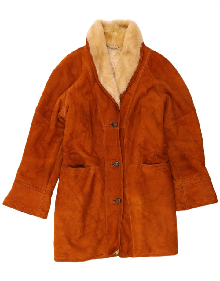 Cappotto in shearling vintage da donna dal taglio ampio IT 48 XL in pelle marrone