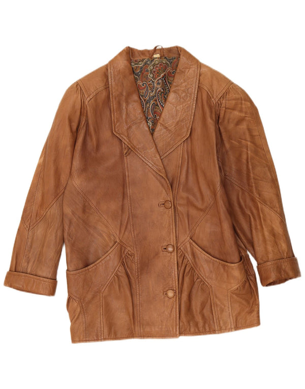 Giacca in pelle oversize da donna vintage UK 10 piccola beige