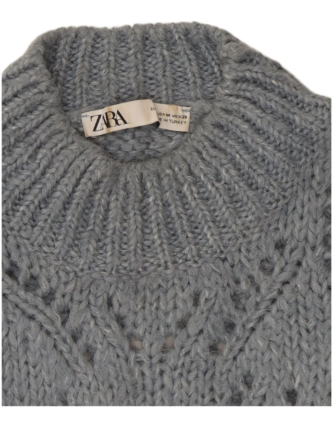 Maglione corto girocollo da donna Zara UK 14 Acrilico grigio medio