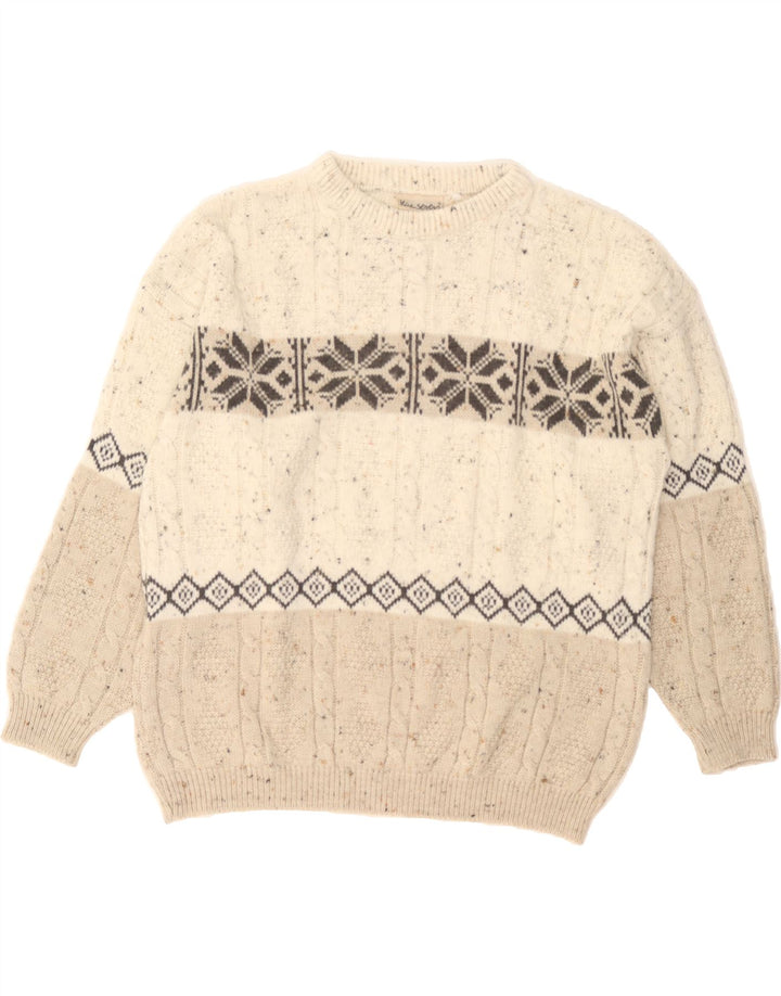 VINTAGE Mens Crew Neck Jumper Sweater Large Beige Fair Isle Vintage Vintage and Second-Hand Vintage from Messina Hembry 
