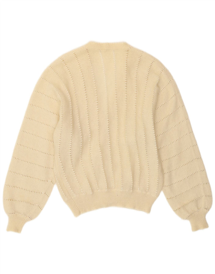 Maglione cardigan da donna vintage UK 14 medio bianco sporco