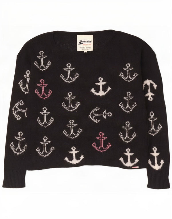 Superdry Womens Boat Neck Jumper Sweater UK 14 Medium Black