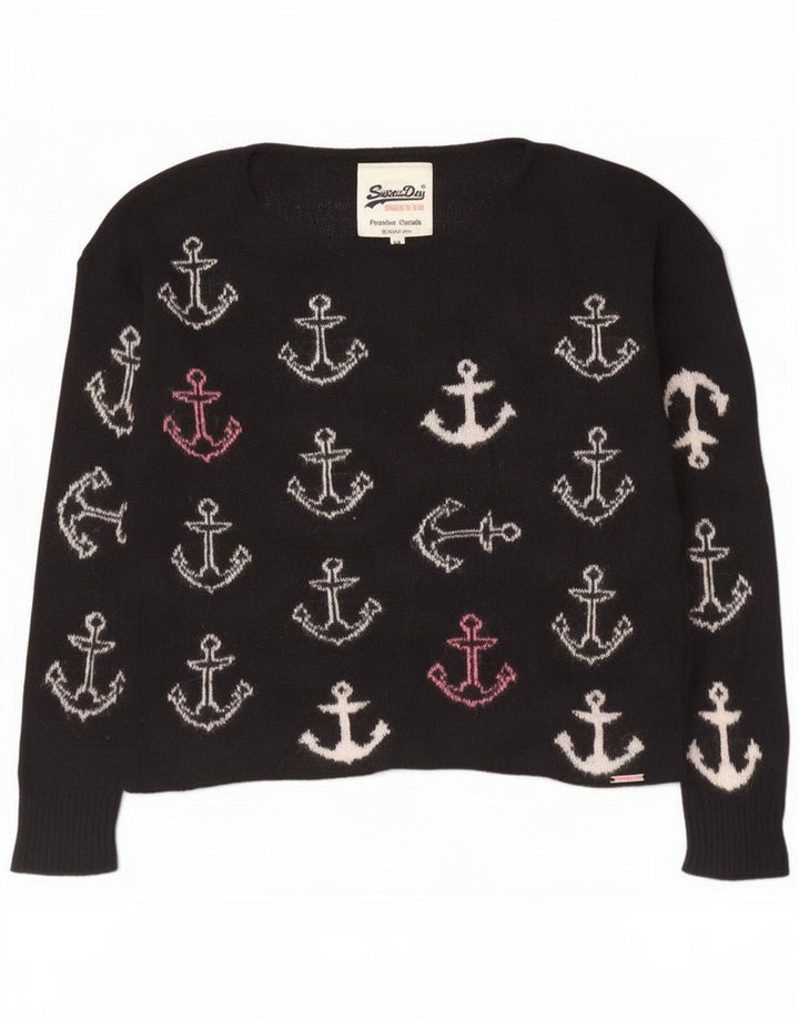 Maglione maglione con scollo a barca da donna Superdry UK 14 medio nero