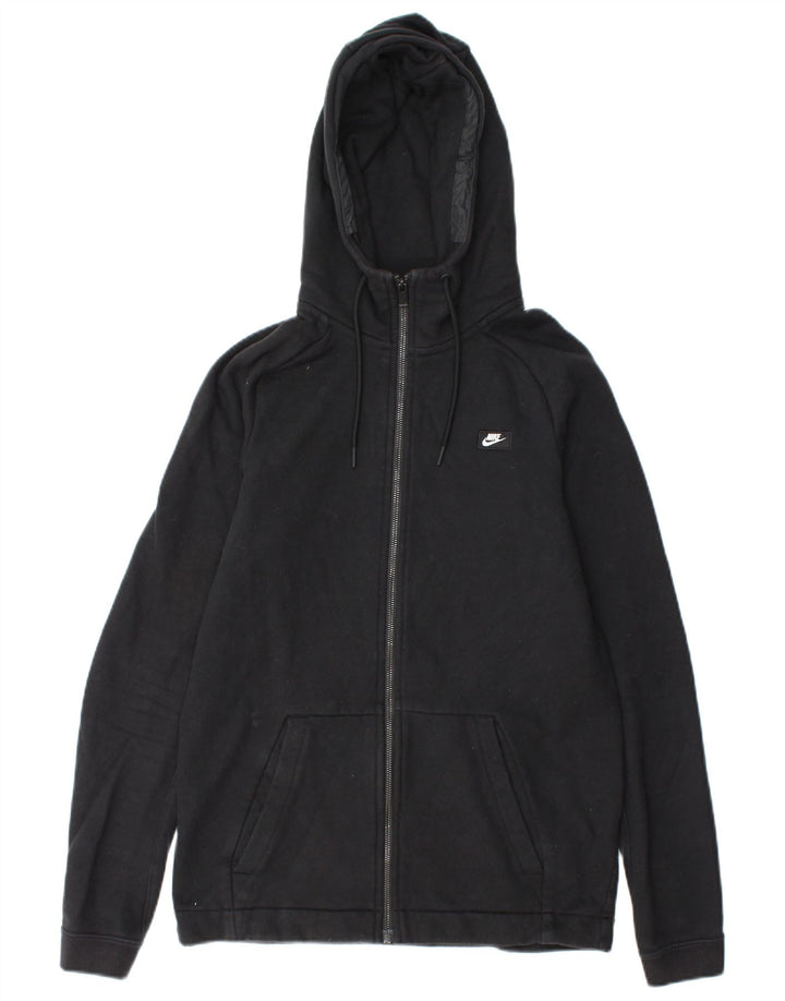 NIKE Mens Zip Hoodie Sweater Small Black Cotton