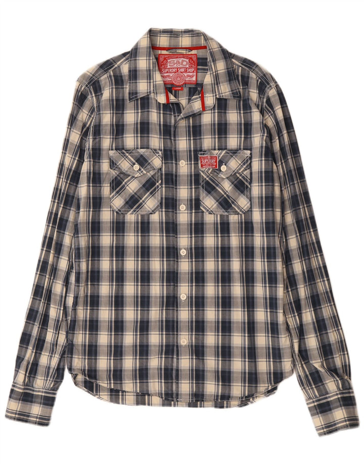 Camicia da uomo Superdry Large in cotone a quadri blu navy
