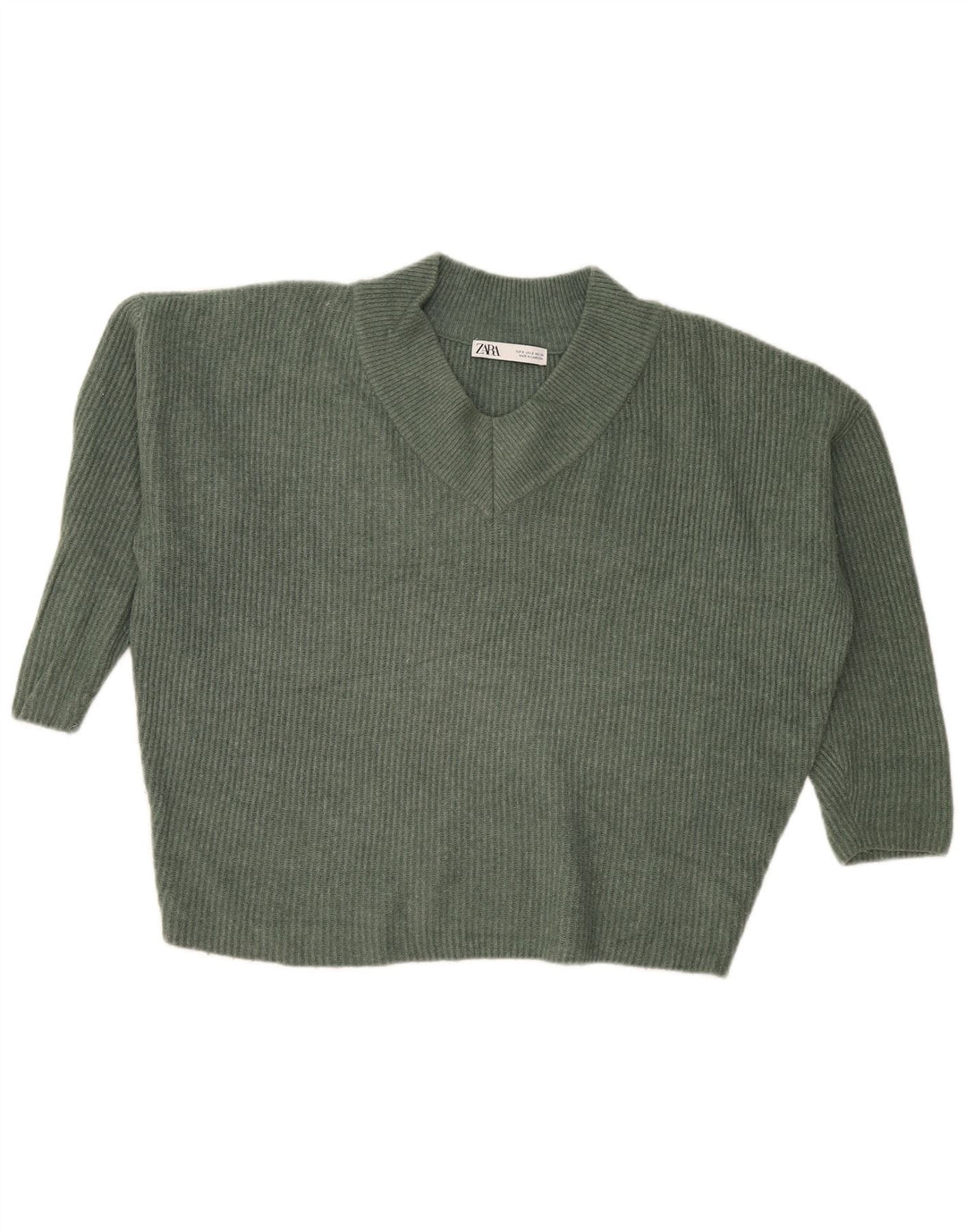 Maglione corto con scollo a V corto oversize da donna Zara UK 10 piccolo verde