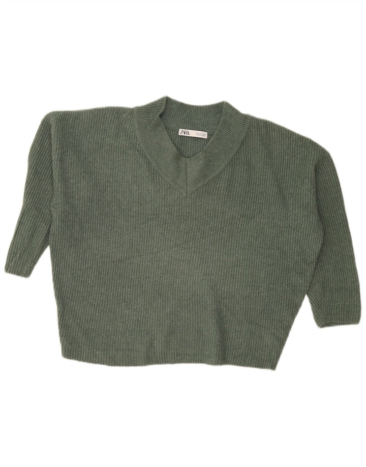 Maglione corto con scollo a V corto oversize da donna Zara UK 10 piccolo verde