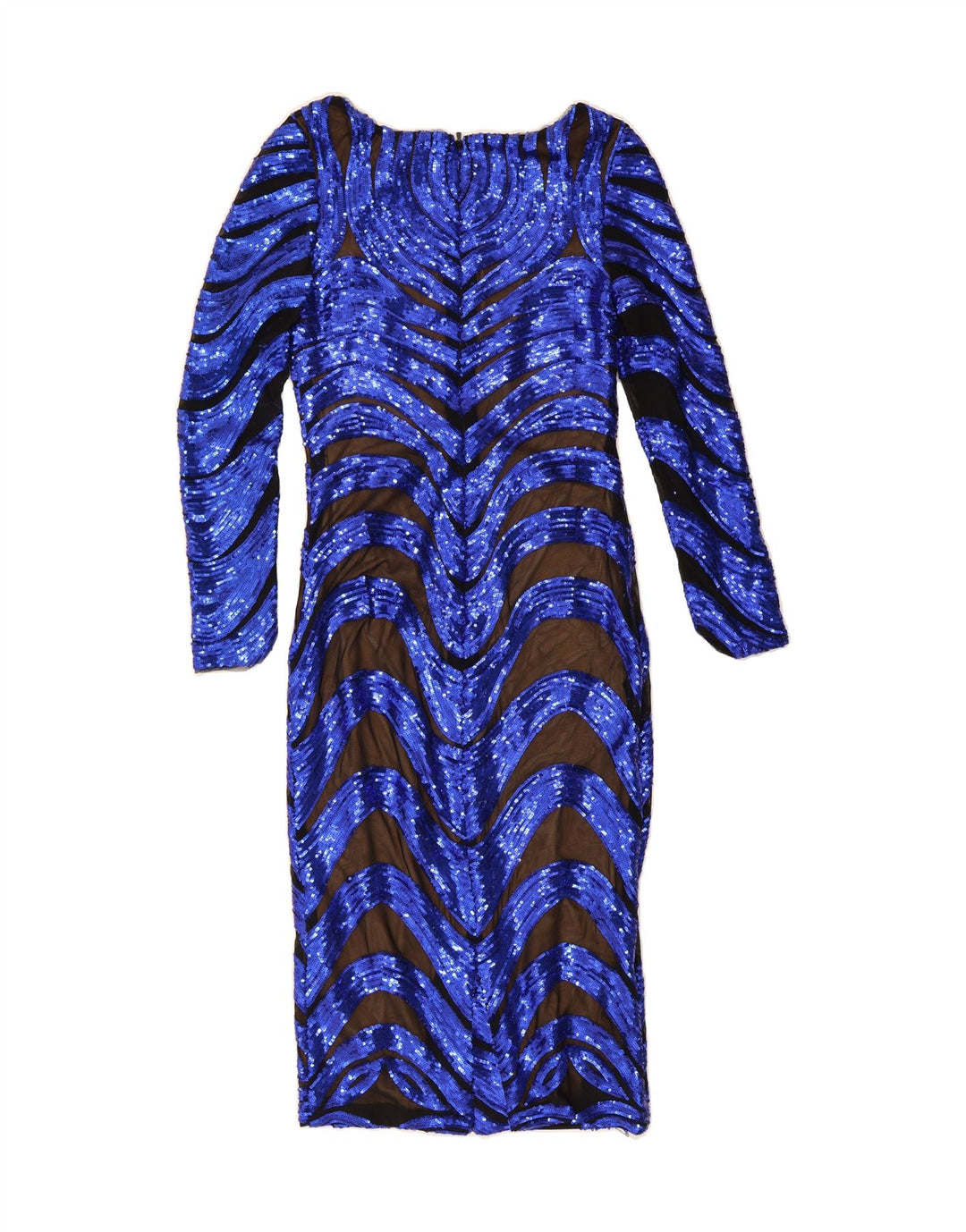 VINTAGE Womens Long Sleeve Maxi Dress UK 10 Small Blue Chevron Polyester Vintage Vintage and Second-Hand Vintage from Messina Hembry 