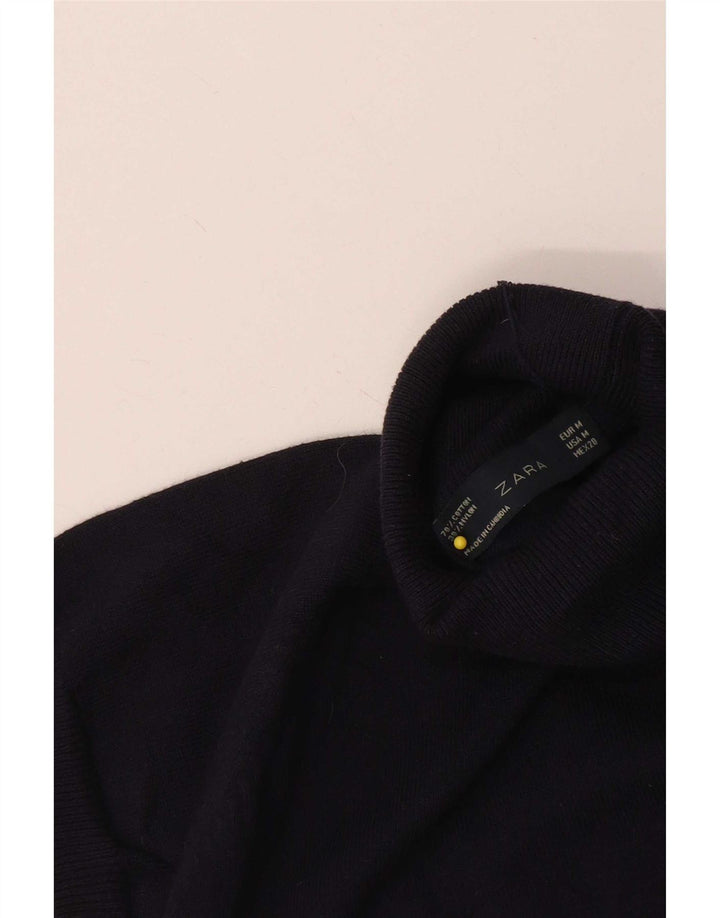 Maglione Zara da donna a maniche corte con collo alto, UK 12, blu navy medio