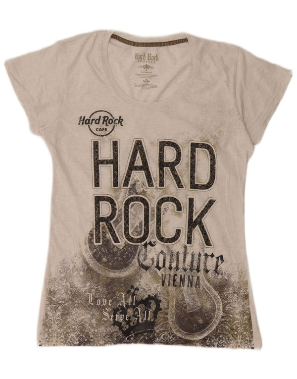 T-shirt grafica da donna Hard Rock Cafe Vienna Top UK 14 grande bianco sporco