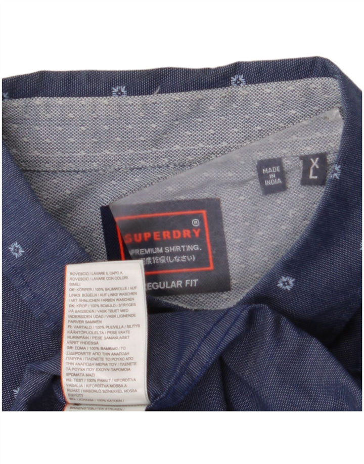 Camicia da uomo a maniche corte Regular Fit Superdry XL in cotone maculato blu
