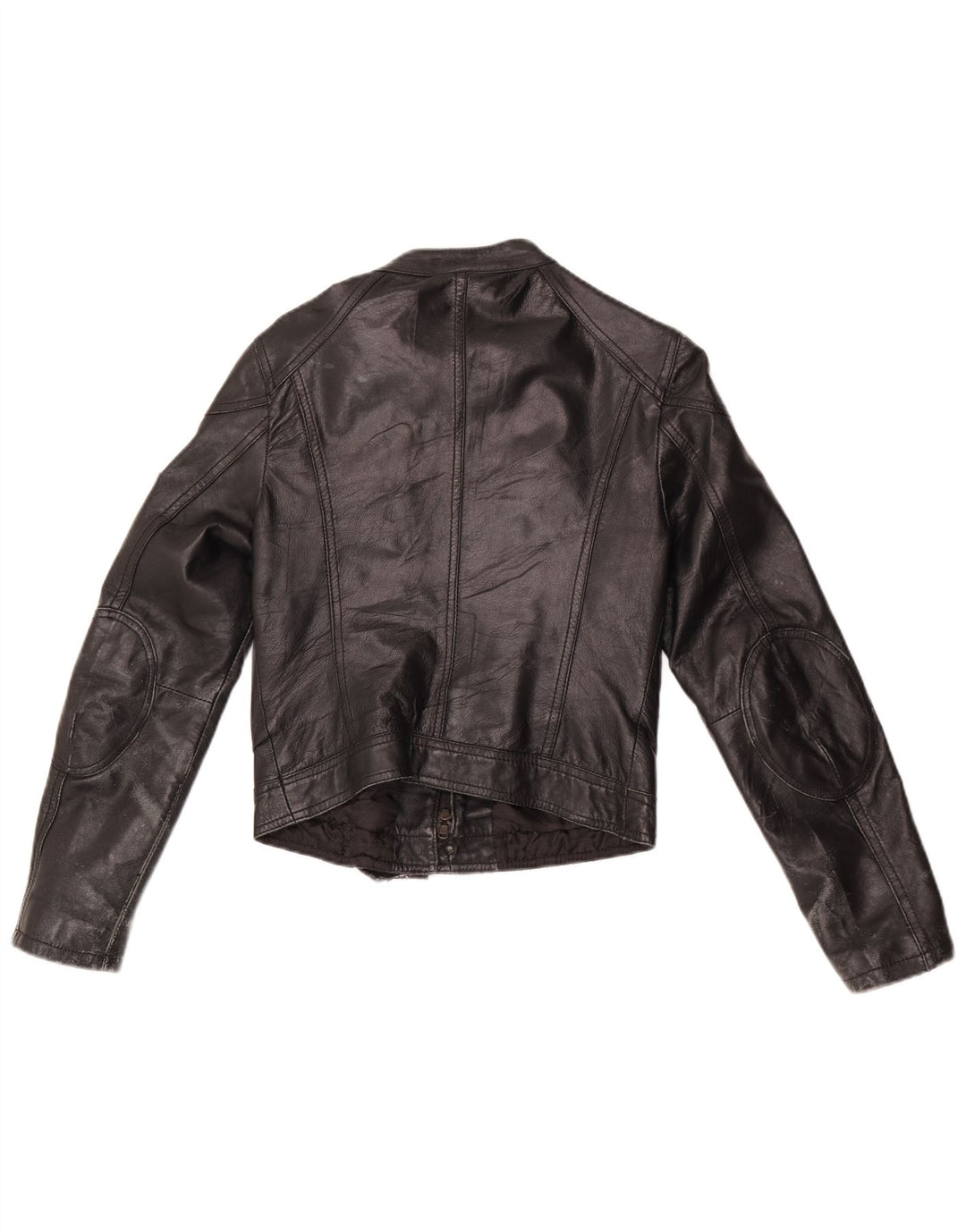 Giacca da motociclista in pelle corta da donna vintage UK 10 piccola pelle nera