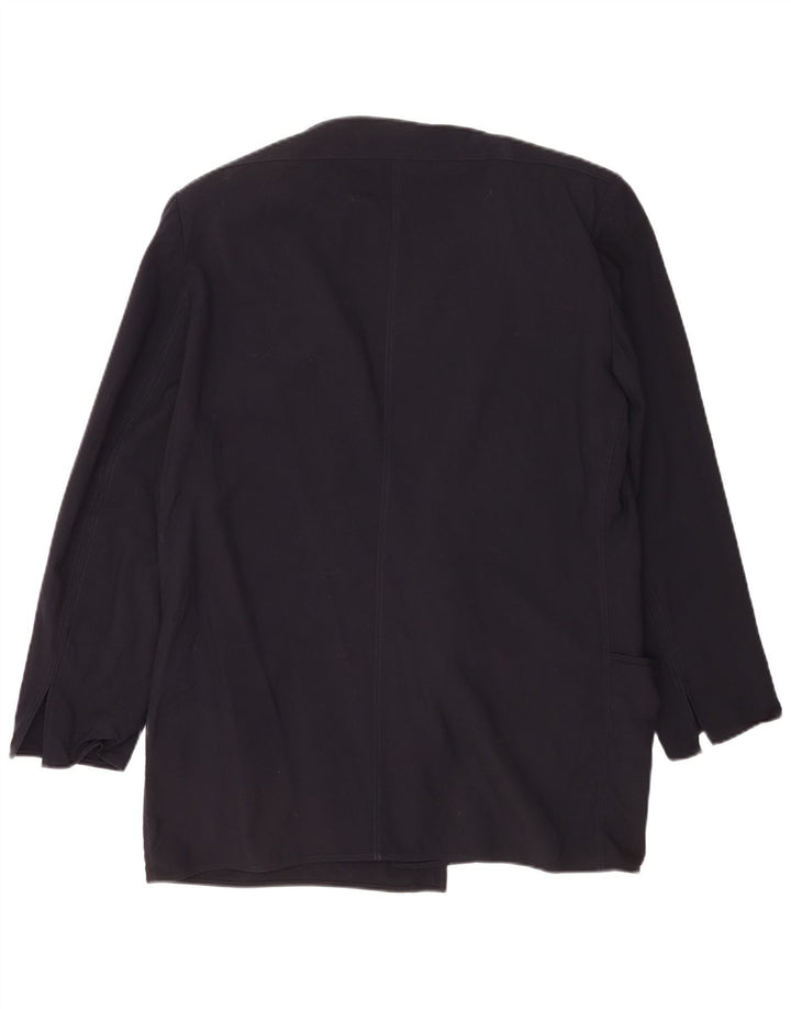 Giacca blazer aperta da donna vintage vestibilità ampia IT 46 grande lana blu navy