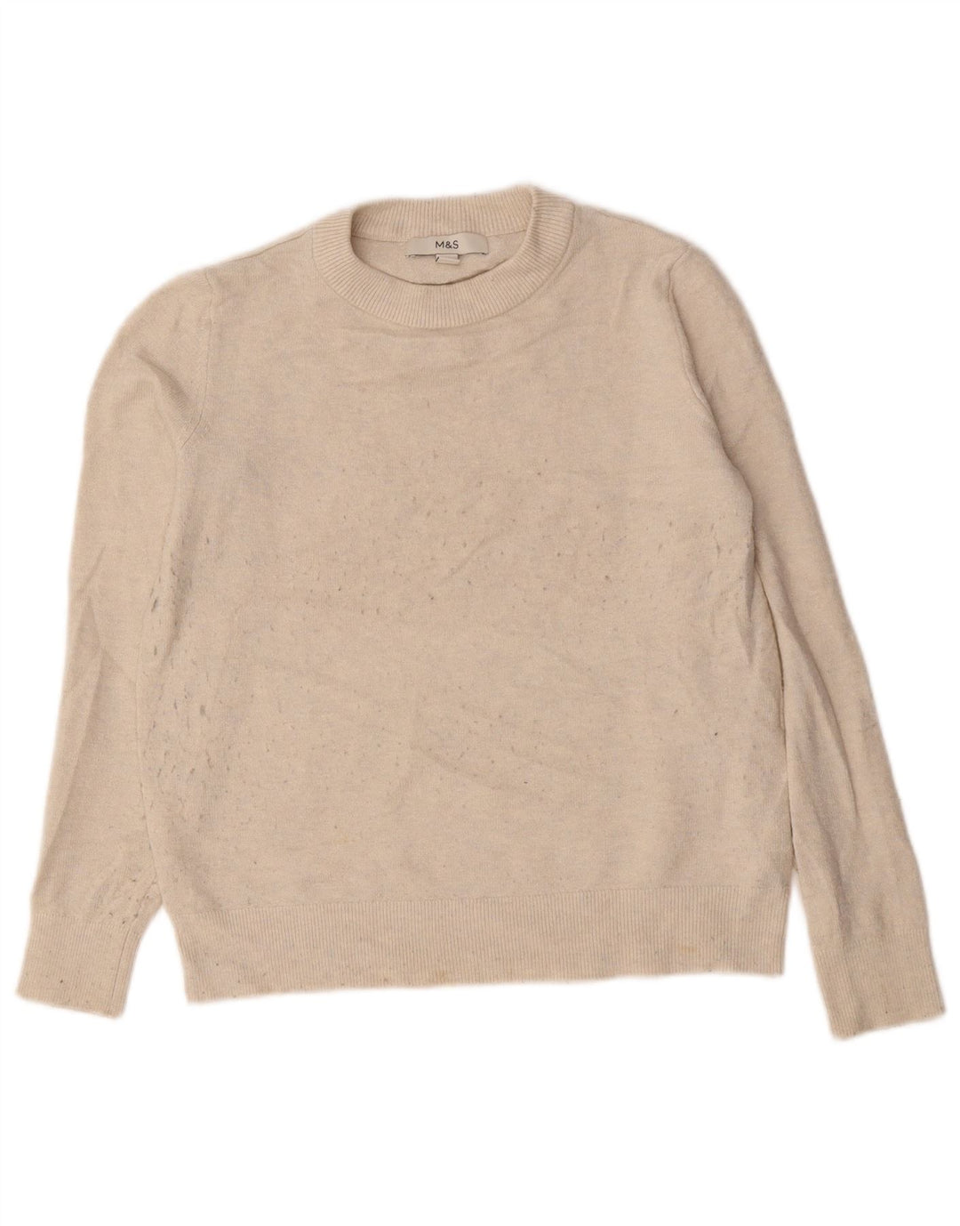 Maglione maglione girocollo da donna Marks & Spencer UK 10 piccolo poliestere beige