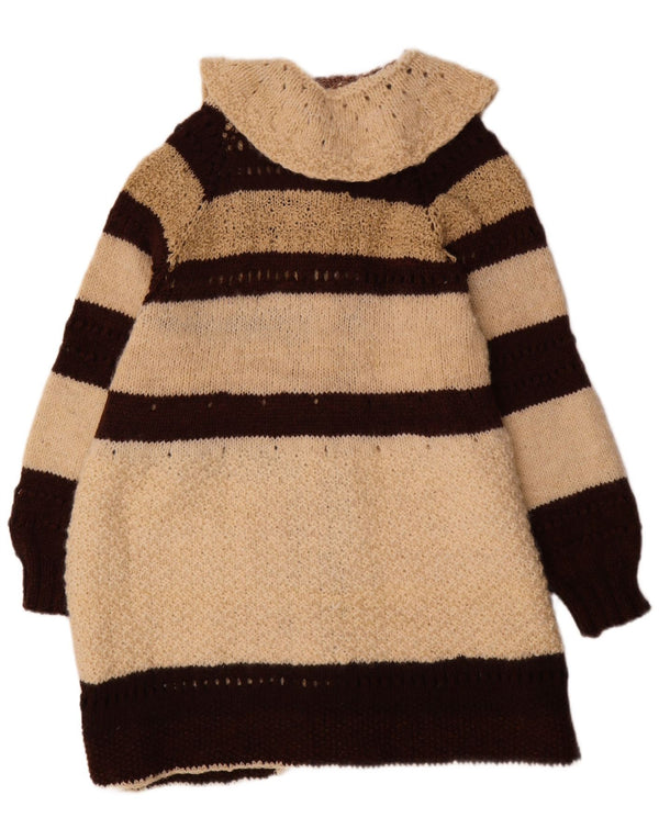 Maglione cardigan lungo da donna vintage UK 22 3XL a righe beige