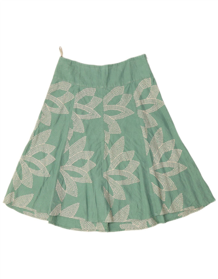 MONSOON Gonna a trapezio da donna a vita bassa UK 10 piccola W32 cotone floreale verde