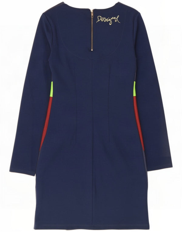 Desigual Abito tubino a maniche lunghe da donna UK 10 Small Navy Blue Geometric
