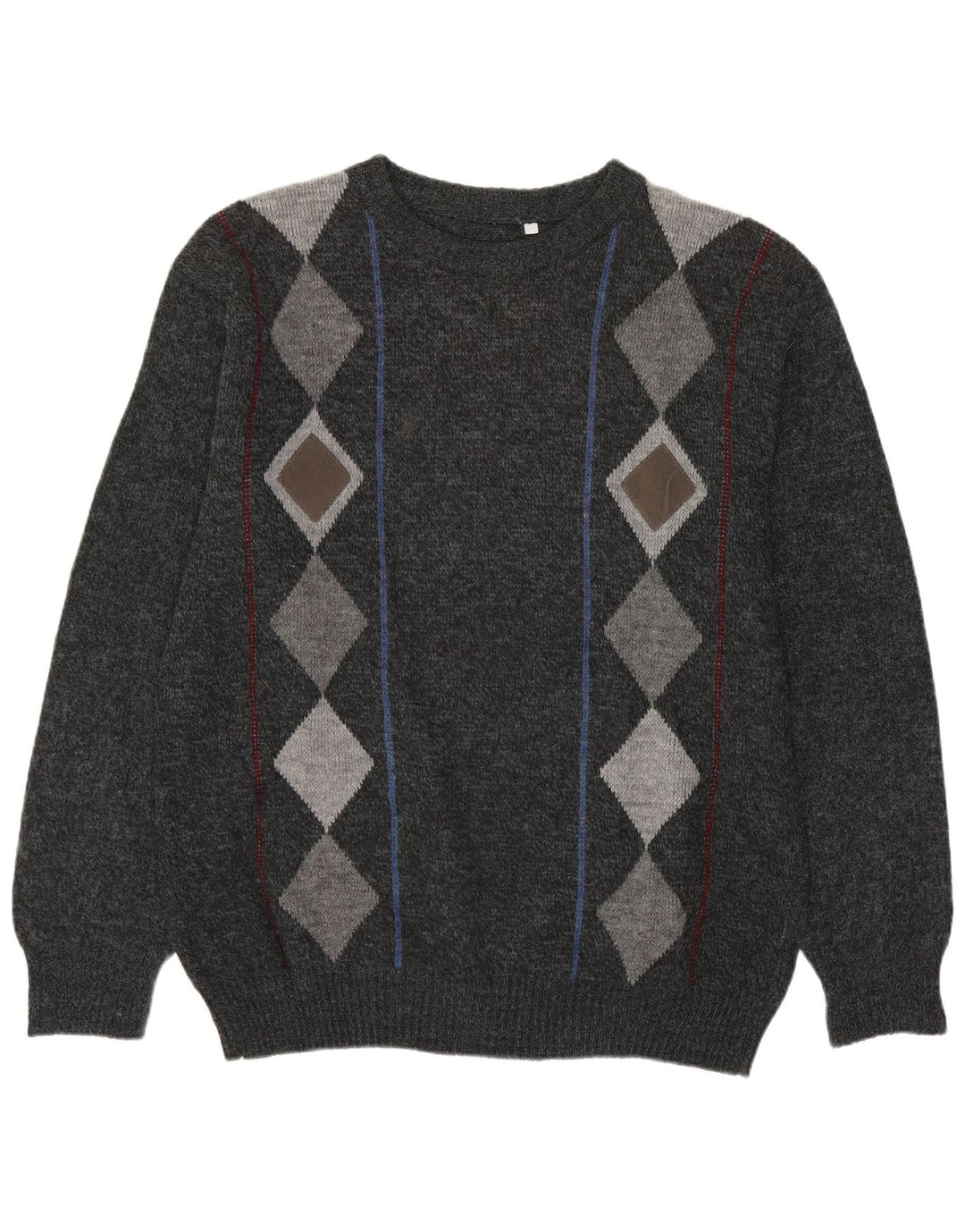 Maglione vintage da uomo girocollo IT 54 XL grigio a rombi/lana diamante