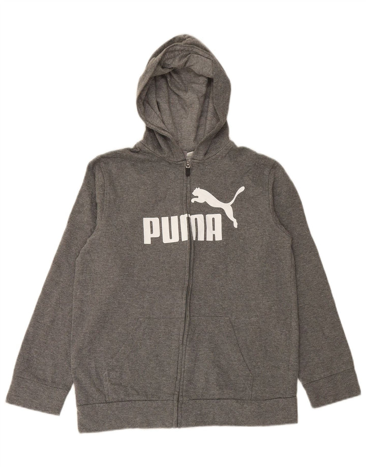 Felpa con cappuccio e zip grafica PUMA per ragazzi 12-13 anni, grande in cotone grigio