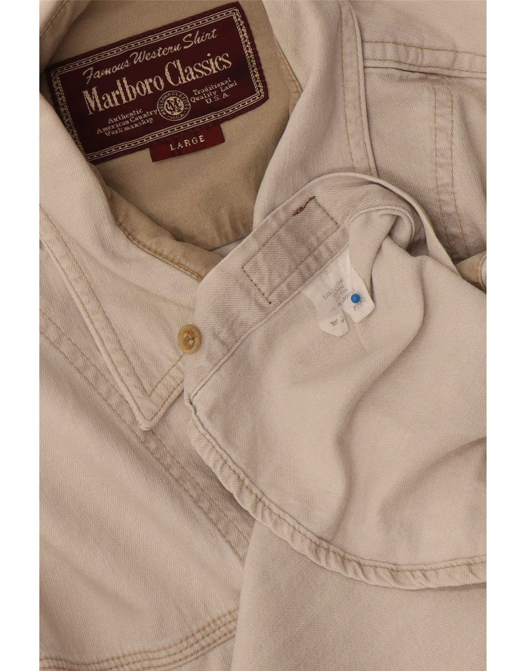 Camicia di jeans da uomo Marlboro Classics grande in cotone beige