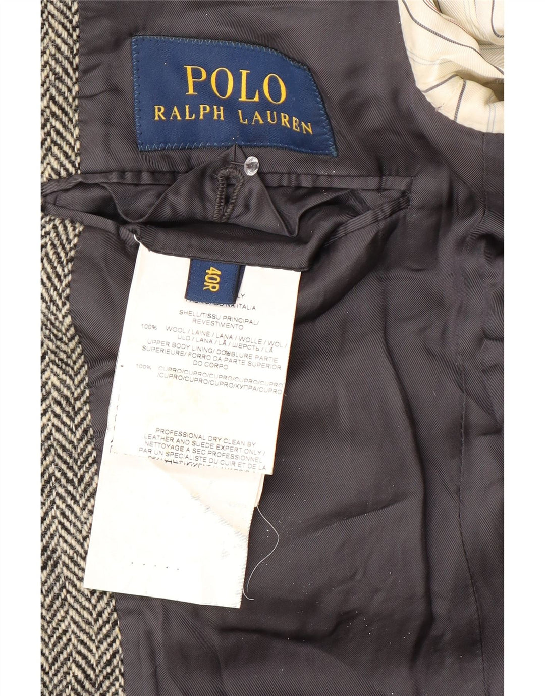Polo Ralph Lauren Giacca blazer a 2 bottoni da uomo US 40 Large Grey Chevron Wool