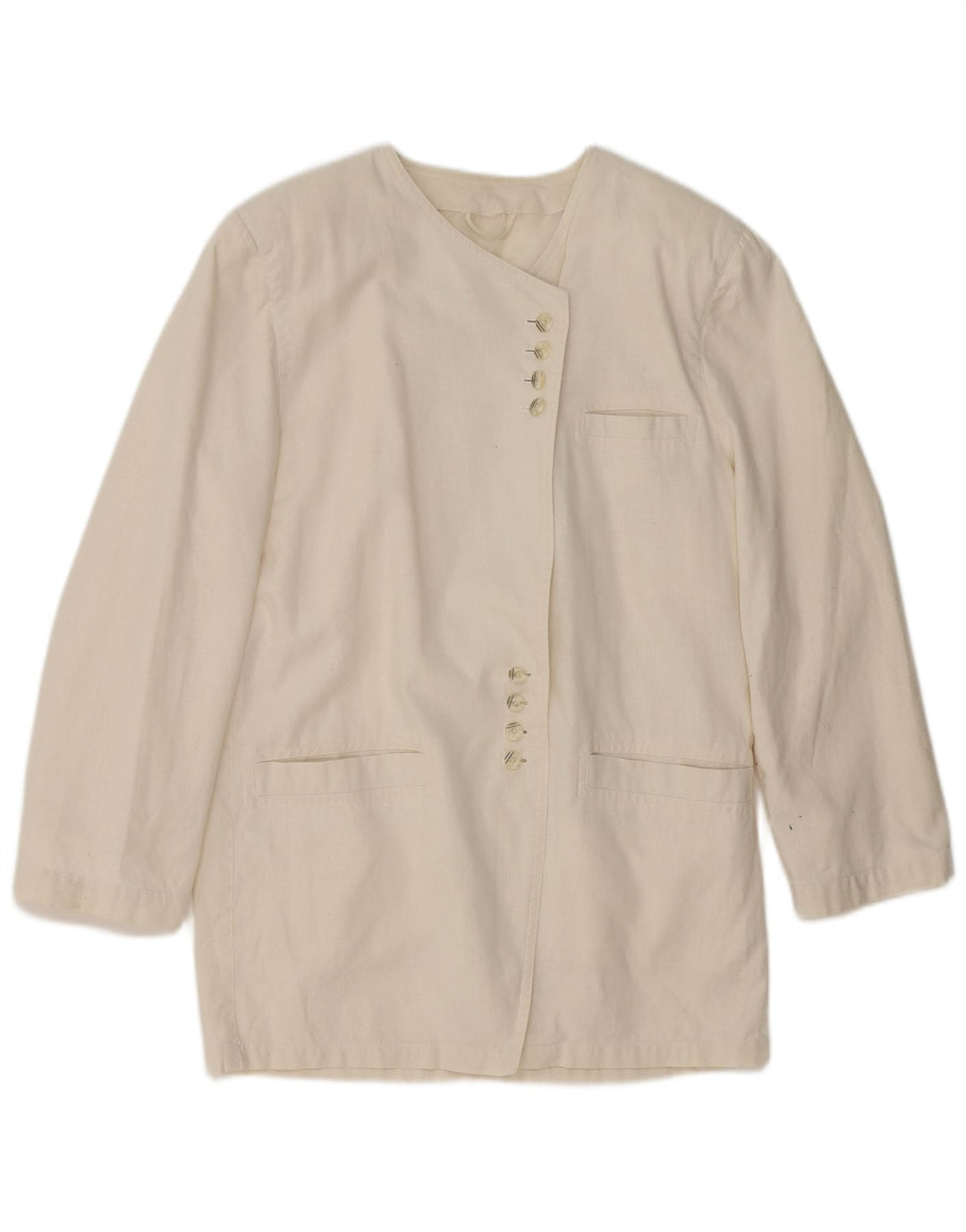Giacca blazer lunga da donna VINTAGE UK 14 medio bianco