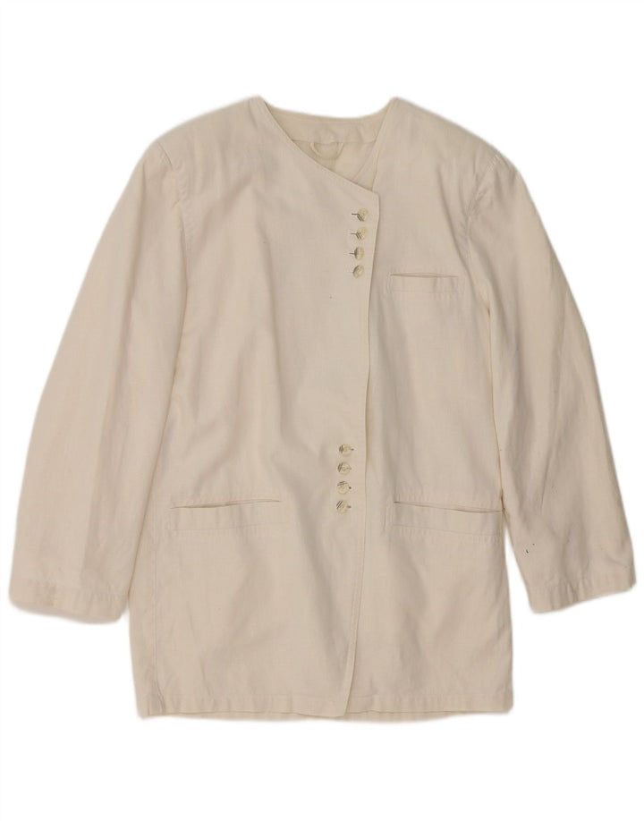 Giacca blazer lunga da donna VINTAGE UK 14 medio bianco