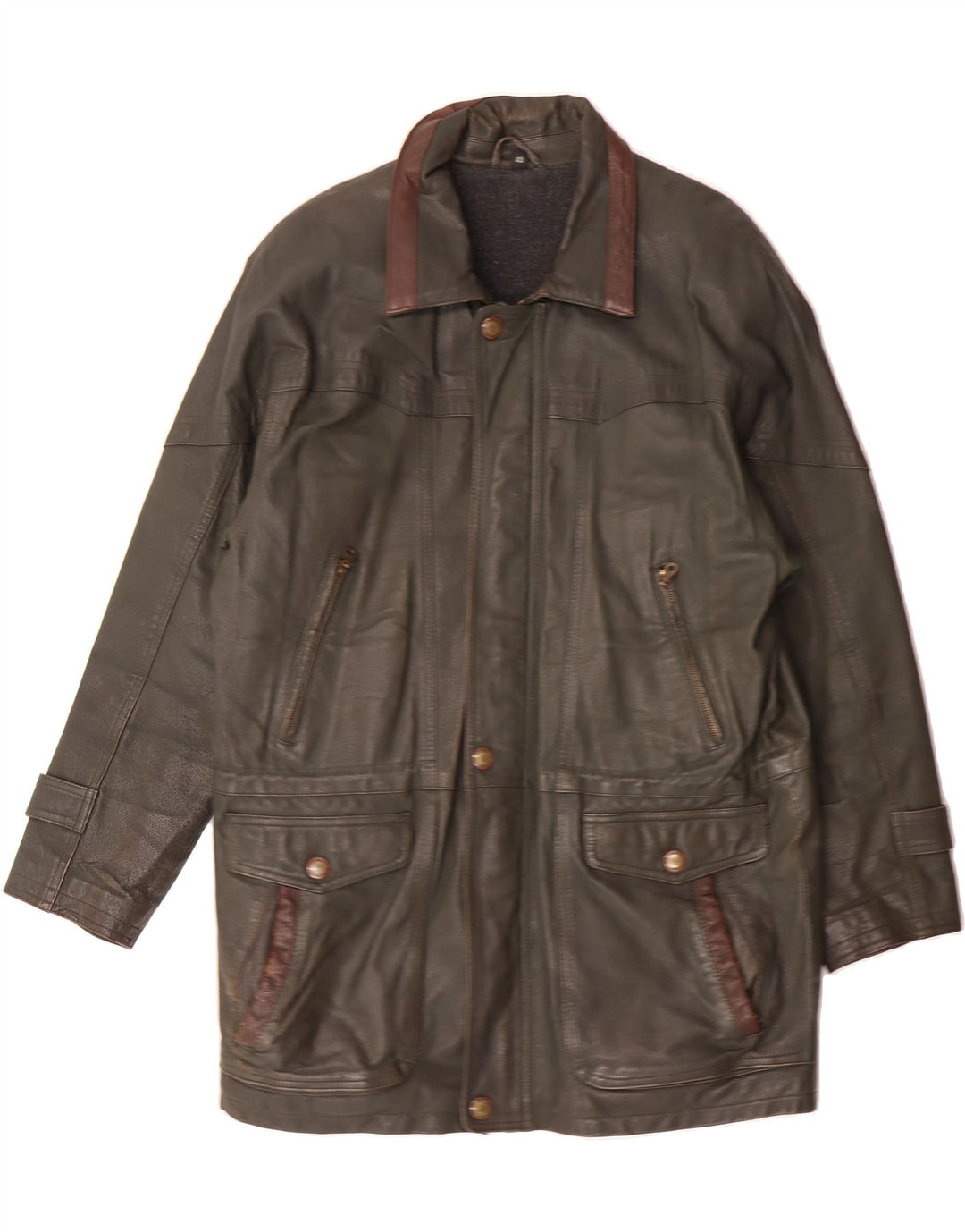 VINTAGE Mens Leather Coat UK 40 Large Green Leather Vintage Vintage and Second-Hand Vintage from Messina Hembry 