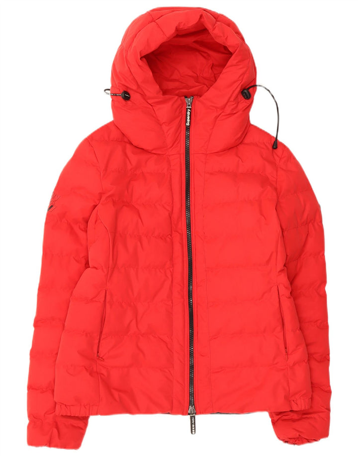 Giacca imbottita con cappuccio da donna Superdry UK 12 nylon rosso medio