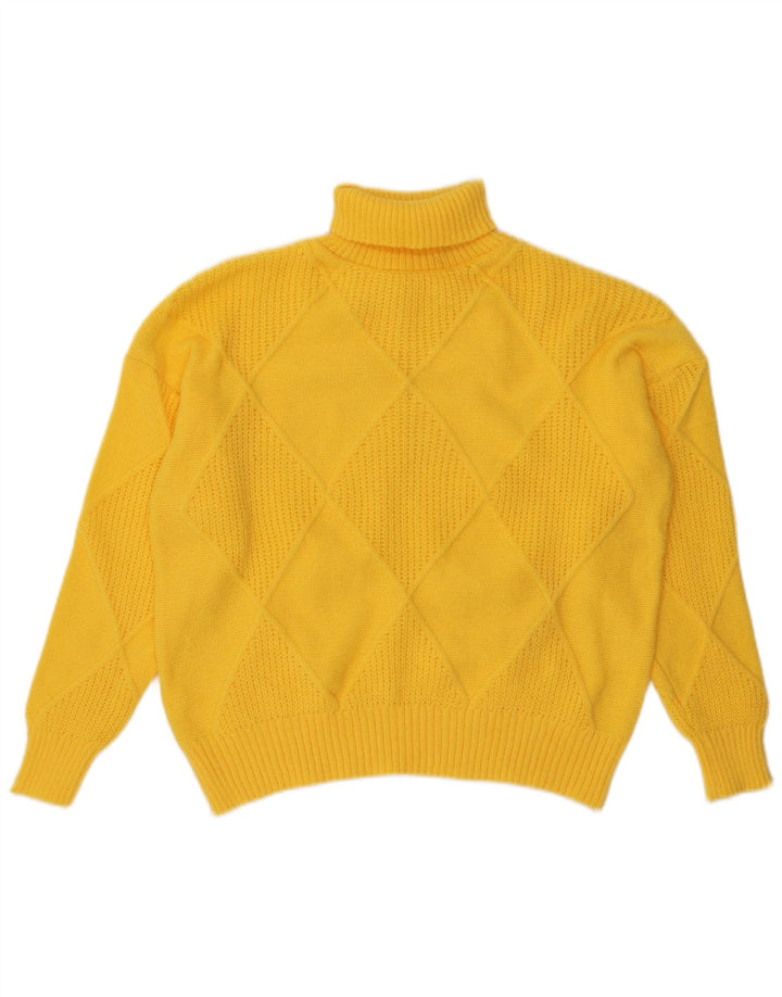 Maglione maglione collo alto da donna VINTAGE UK 18 XL Giallo Argyle/Diamante