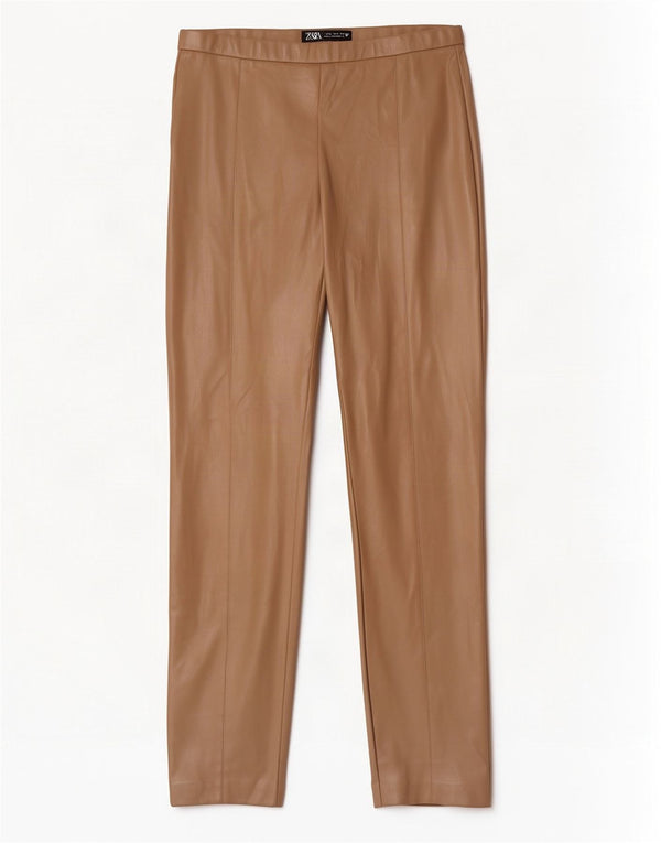 Pantaloni slim da donna in ecopelle Zara grandi W30 L28 poliuretano beige