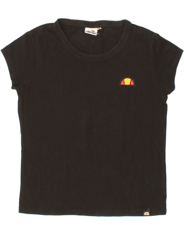 ELLESSE Womens T-Shirt Top UK 12 Medium Black Cotton Vintage Ellesse and Second-Hand Ellesse from Messina Hembry 