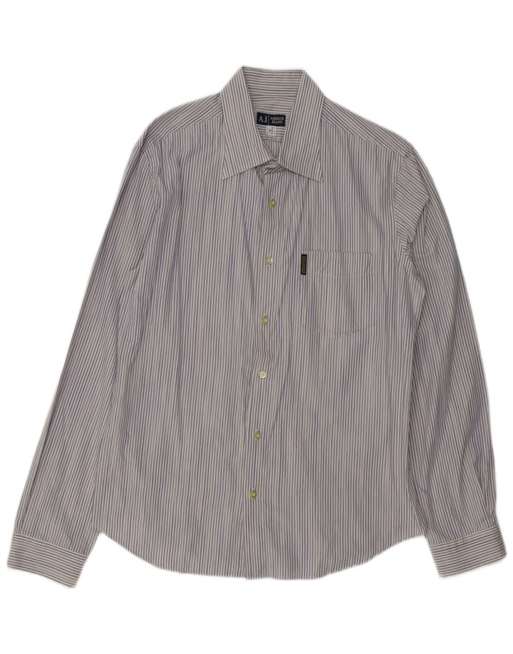 ARMANI JEANS Camicia Uomo XL Cotone Rigato Blu