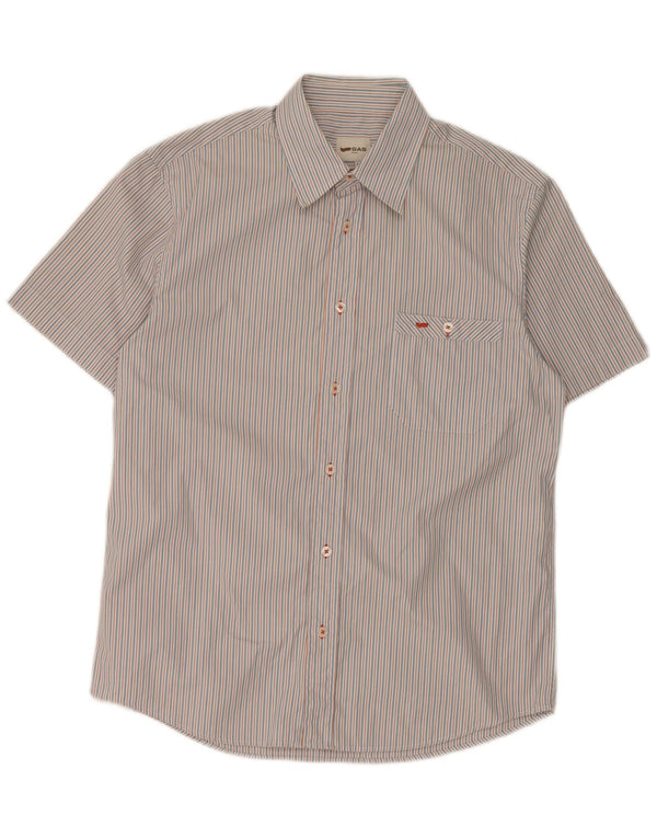 Camicia Gas da uomo a maniche corte in cotone rigato blu medio