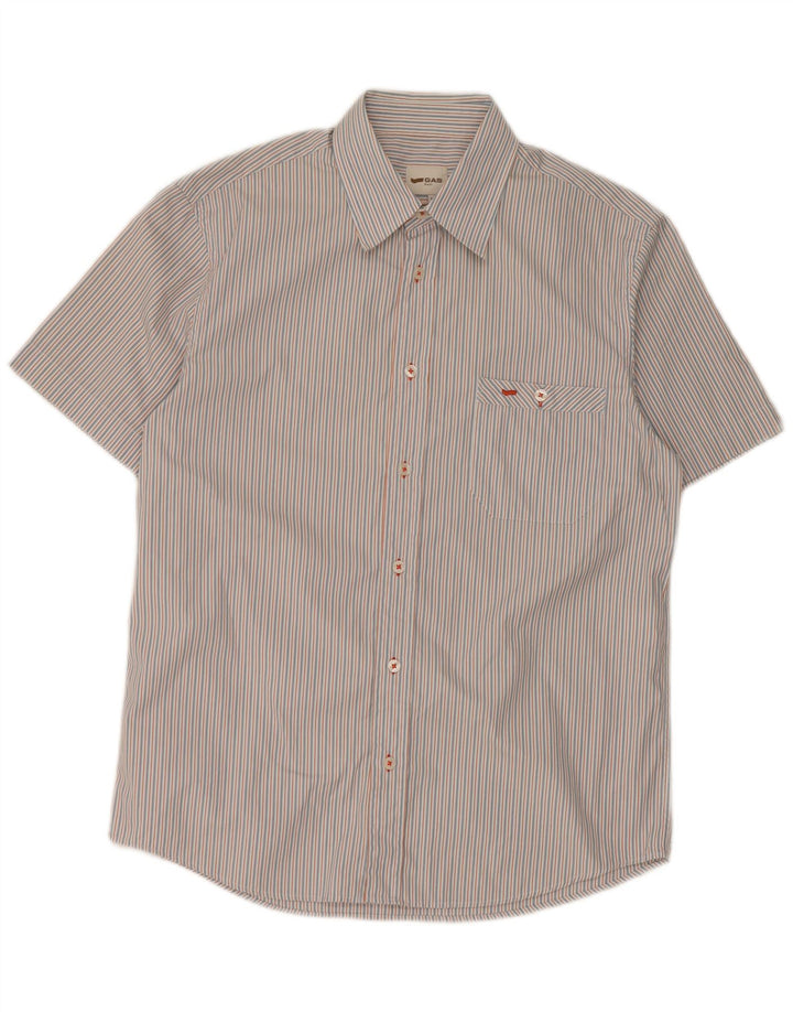 Camicia Gas da uomo a maniche corte in cotone rigato blu medio