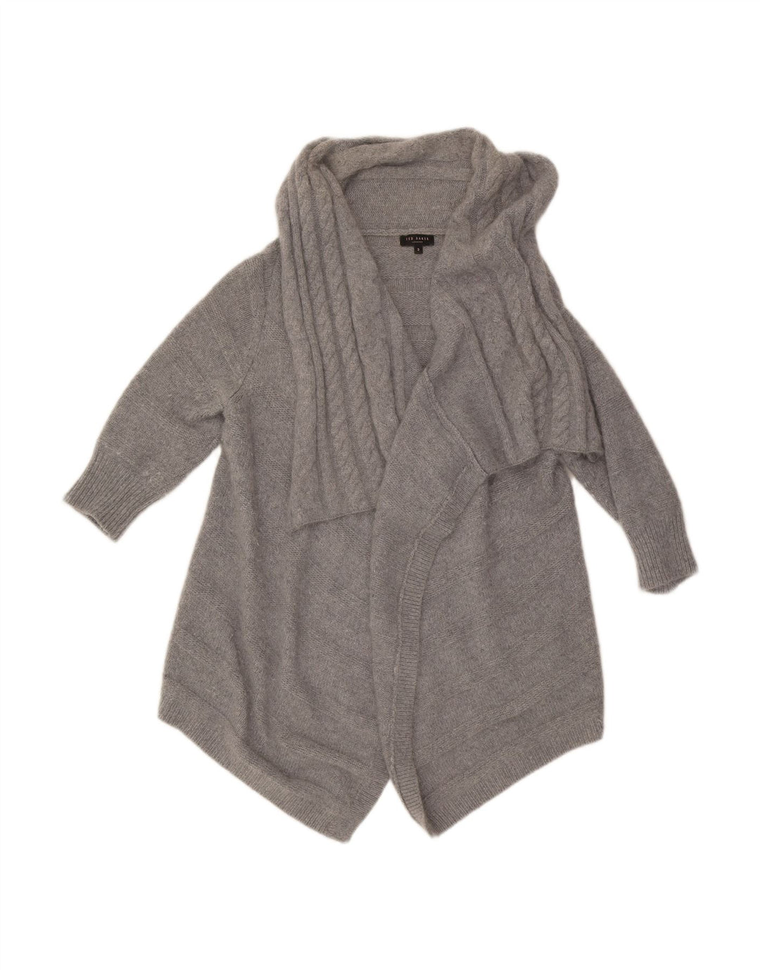 TED BAKER Womens 3/4 Sleeve Open Cardigan Sweater Size 3 Medium Grey Nylon